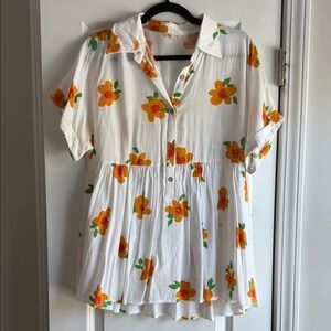 JODIFL Floral Button-Up Blouse in White and Orange